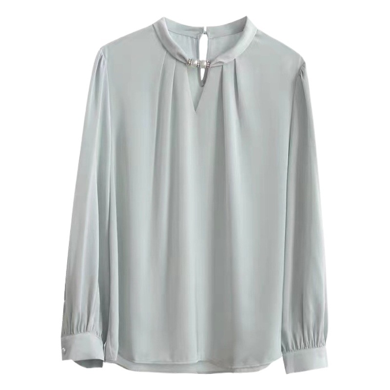 French-style Niche Neck Beaded Shirt Women's 2025 Spring New Pullover Satin Elegant Commuter Professional Top