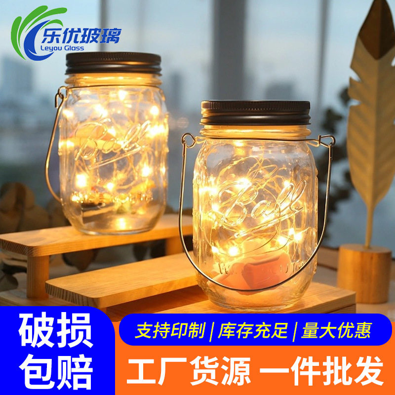 Spot Glass Lighting Led Mason Bottle Wishing Bottle Stainless Steel Wire Handle B&B Wishing Bottle Amazon Special Supply