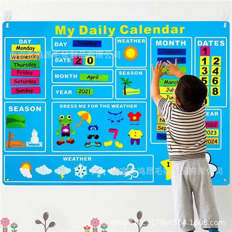 Felt busy board children's weather calendar learning board diy early education teaching aids wall hanging understanding felt story board