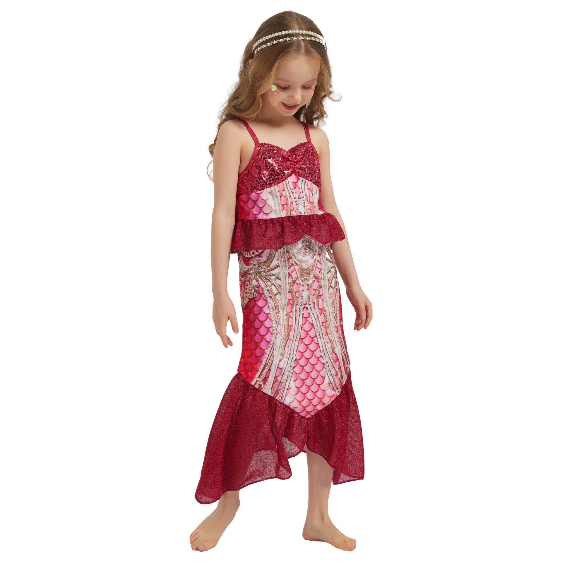 Picture of Cross-Border Foreign Trade Girls Mermaid Sequin Dress Children's Fashionable Sleeveless Mermaid Princess Dress Fishtail Long Dress