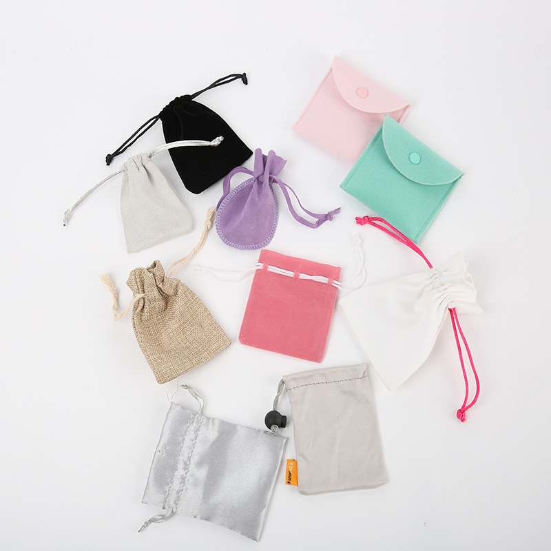 Various styles of small flannel bag earphones necklace storage bag girdle making logo jewelry bag drawstring bag