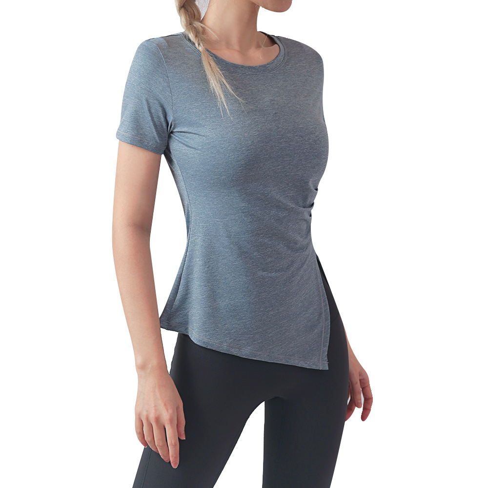 Picture of plus size Sports T-shirt Women's Elastic Breathable Round Neck Tight Split Running Fitness Quick-drying Clothes Short-sleeved Yoga Clothes for Women