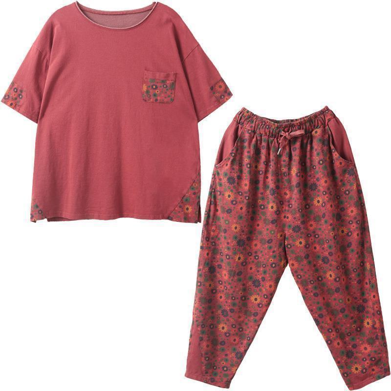 Picture of Mom's Fat mm Large Size Casual Sportswear Suit Women's 2024 Summer Loose and Stylish Short-Sleeved Two-Piece Set