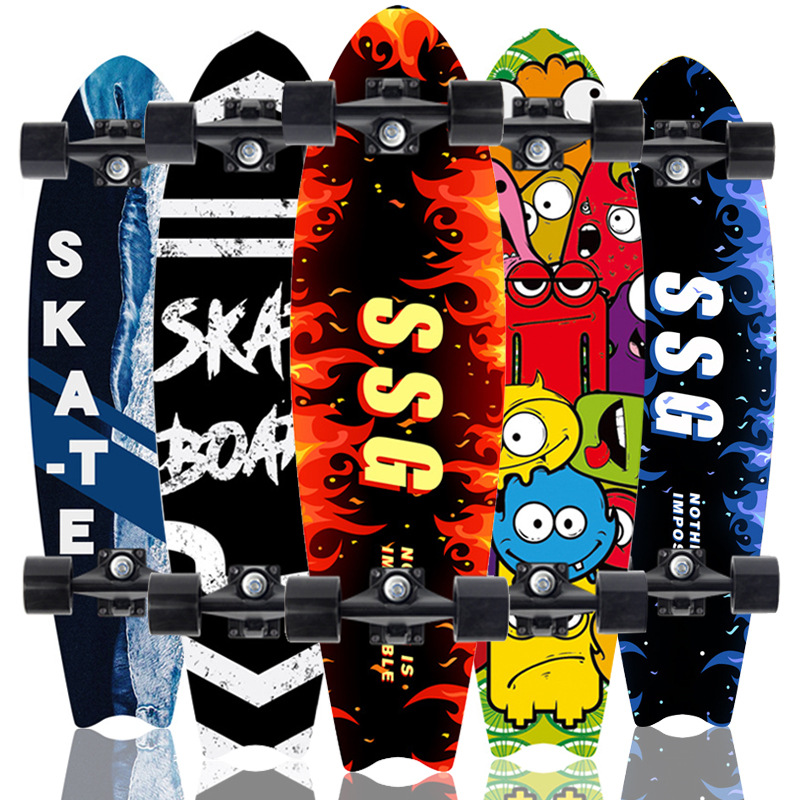 Picture of 28 inch maple small fish Board children Brush Street road beginners four-wheel skateboard single rocker skateboard