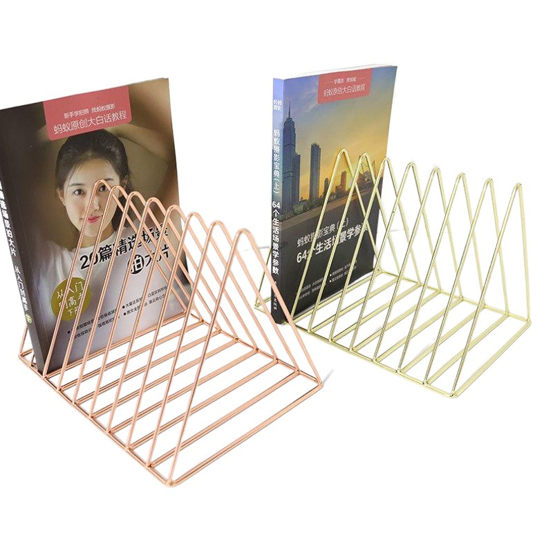 Manufacturer Wholesale Iron Art 9-Grids Bookshelf Triangular Desktop Bookend Small Bookshelf Storage Rack File Book Storage Rack