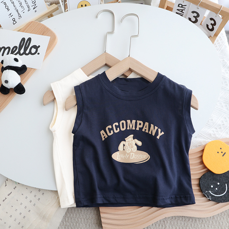 Picture of Pure Cotton Baby Kidsren's Sleeveless T-Shirt 2025 New Versatile Cartoon Animation Boys and Girls Vest Undershirt Top Summer