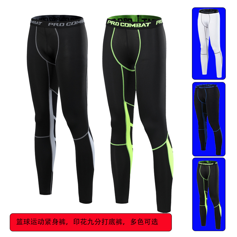 Cross-border fitness sports pants men's running training basketball pants printed pants tight cropped pants quick-drying compression leggings