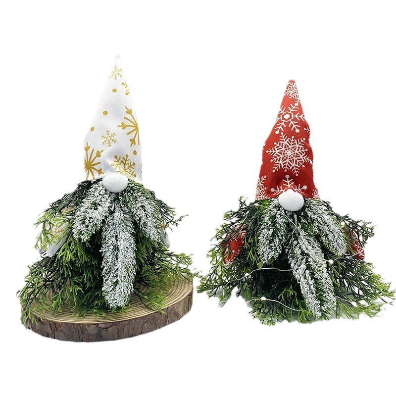 Jinqing Christmas decorations Christmas window ornaments green plants with lights Christmas faceless old man goblin doll