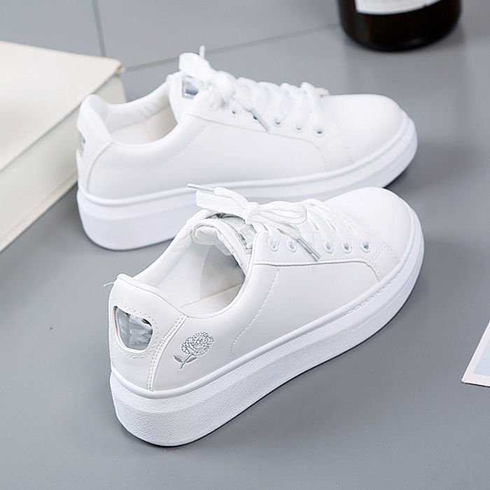 Picture of White Shoes, Autumn Shoes, Breathable New Women's Shoes, Korean Style Autumn Leather Panel Shoes, Students' Casual Spring and Autumn White Shoes, Flat Soles