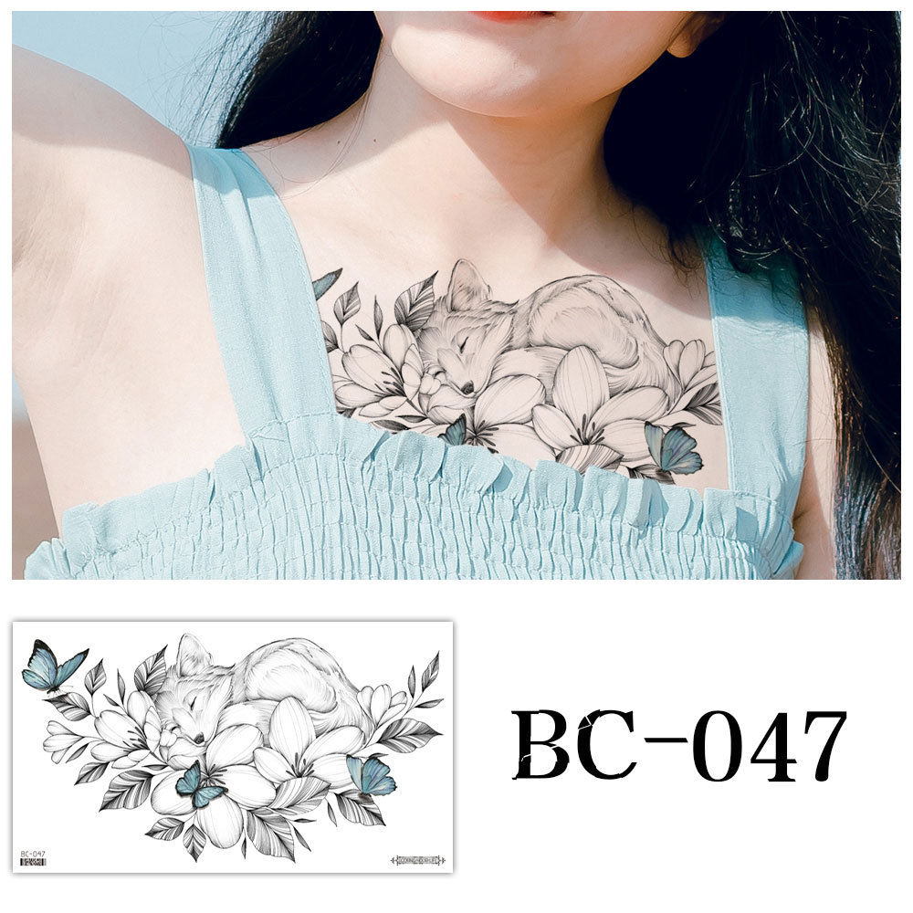 Picture of 2022 new cross-border supply waterproof tattoo stickers simple black and white flower sternum stickers personalized tattoo wholesale