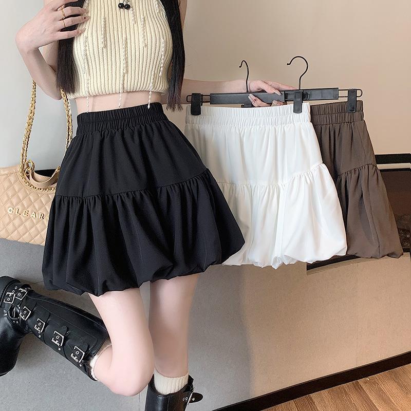 2024 New High Waist Slimming Design Sense Sweet Pleated Puffy Cake Flower Bud Skirt A- Line Half Skirt