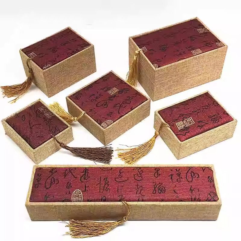 Jewelry packaging box linen calligraphy tassel jade jewelry pendant pendant bracelet bracelet necklace handle box