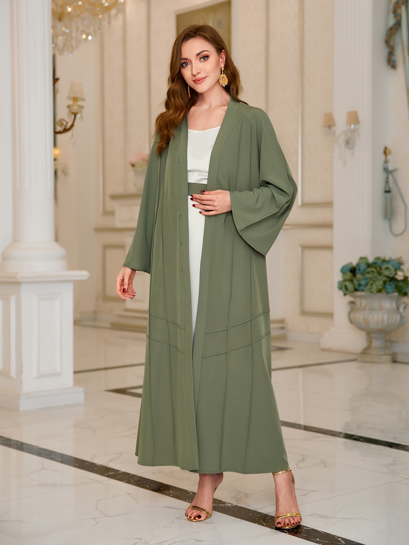 Picture of Middle East Muslim Women Cardigan Women Robe Abaya Solid Color Waist Tight Robe Women MSL98