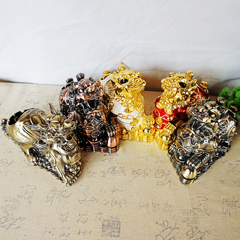 Chinese Style Metal Lucky Pixiu Ashtray Cup Home Personalized Trendyy Anti-Fly Ash Fashion Office Ornaments