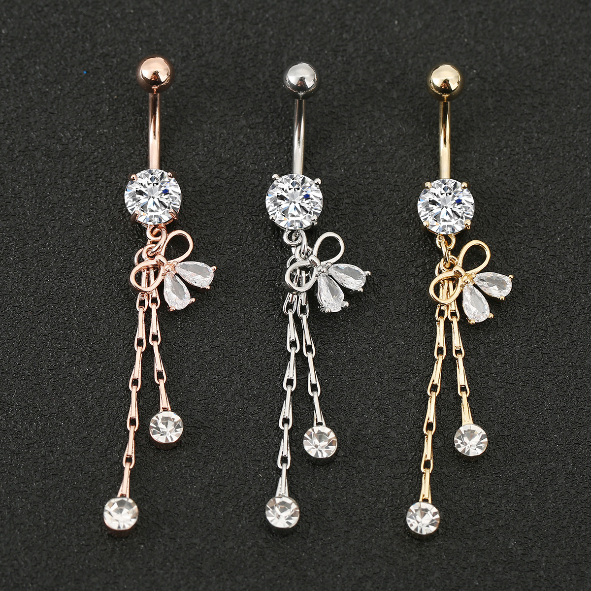 Amazon Hot Sale Body Piercing Jewelry Navel Nail Bow Tassel Diamond Navel Buckle Stylish Distinctive Navel