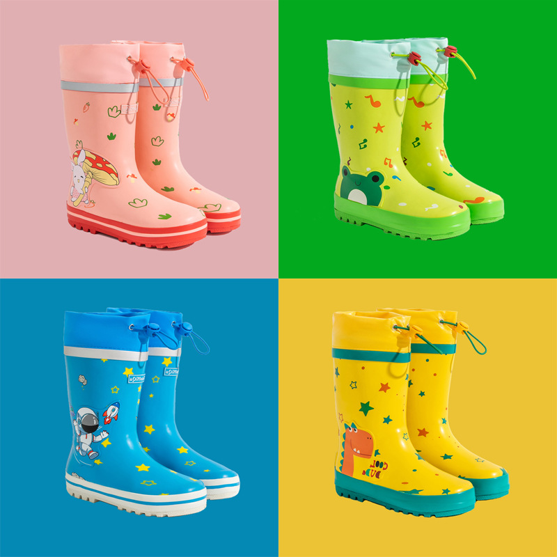 Children's Rain Boots Cartoon Mid-Calf Rain Shoes Primary School Students Water Shoes Kindergarten Boys and Girls Fashionable New Rubber Shoes Cartoon Rain Boots