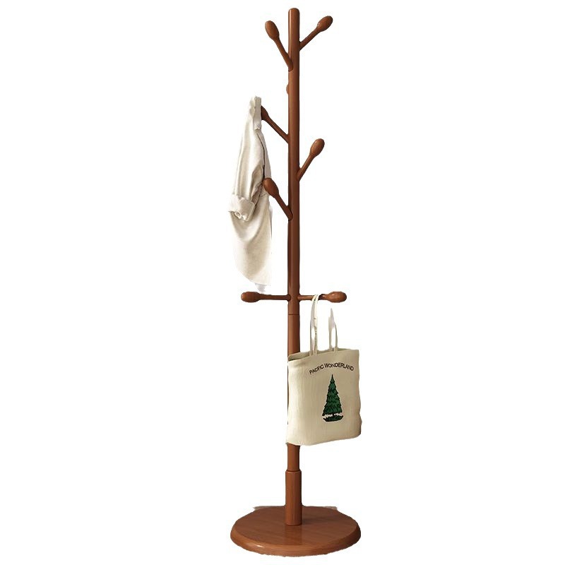 Picture of Solid wood coat rack floor-to-ceiling bedroom built-in living room hanging clothes rack home single pole vertical simple bag hanging rack