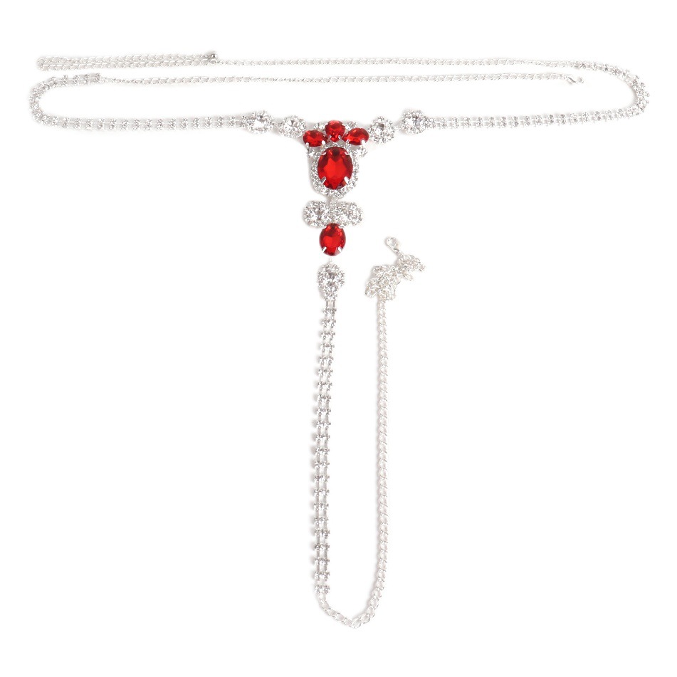 Cross-border Hot Waist Accessories Fashion European and American Ruby Bikini Rhinestone Chain Sexy G-string Body Chain