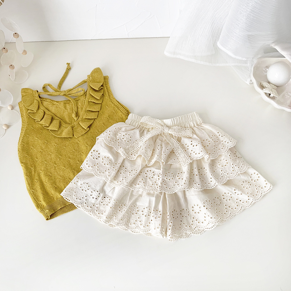 Cutemily summer ins girls cotton ballet embroidered shorts baby girl cake pants