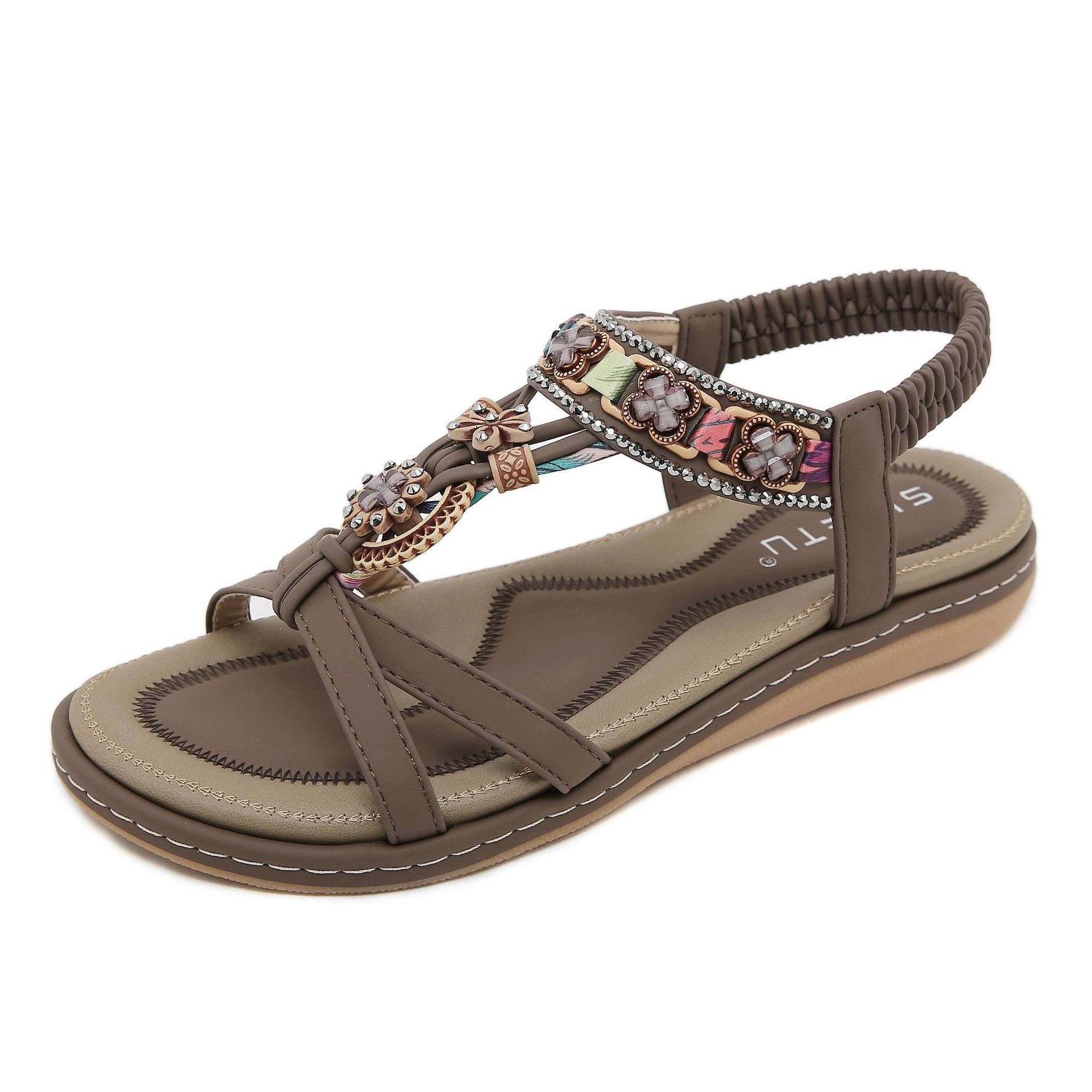 W676-1 New 2025 Cross-Border Rhinestone Flower Casual Fashion Easiest for Match Flat Sandals for Women Thailand Seaside Beach