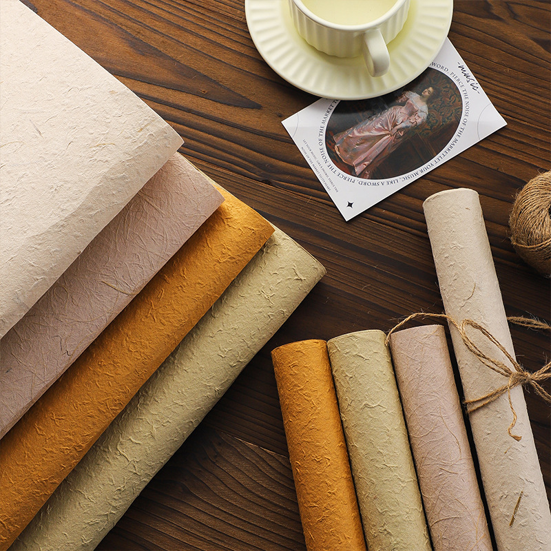 Hand-torn Dongba paper flower bouquet wrapping paper solid color retro texture wrapping paper diy floral material