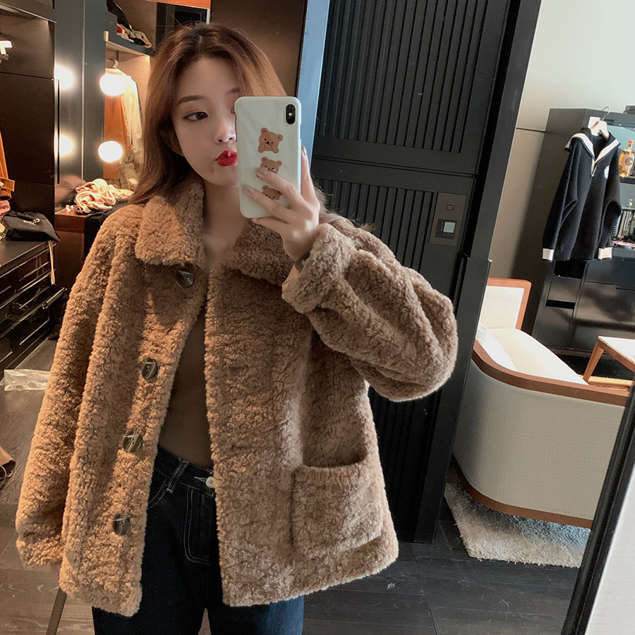 Lamb Wool Outwear for Women Autumn and Winter 2025 New Loose Long-Sleeved Thickeneded Velvet Outwear K-Style Versatile Seasonal Short Style