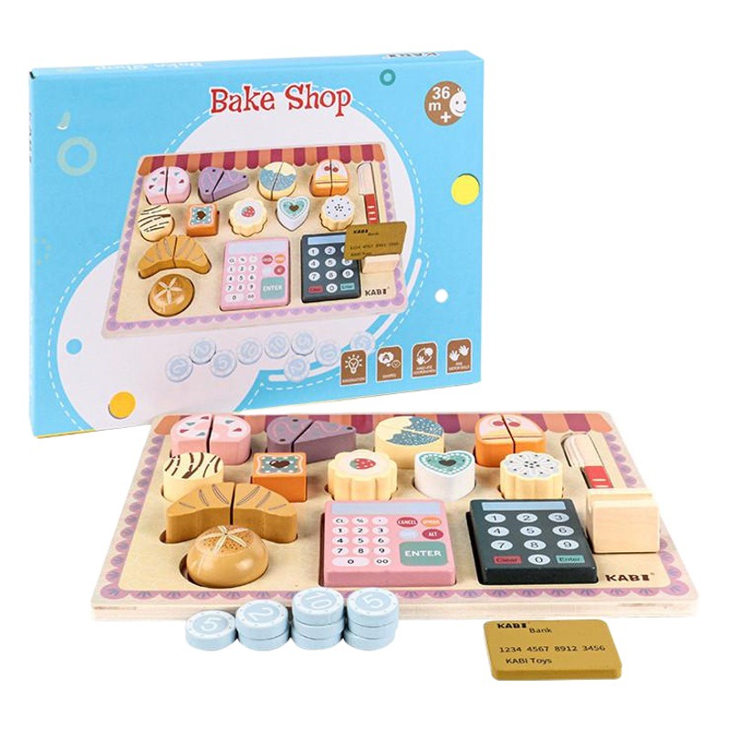 Wooden simulation kitchen play house boys and girls afternoon tea set combination of cutting music early education educational toys