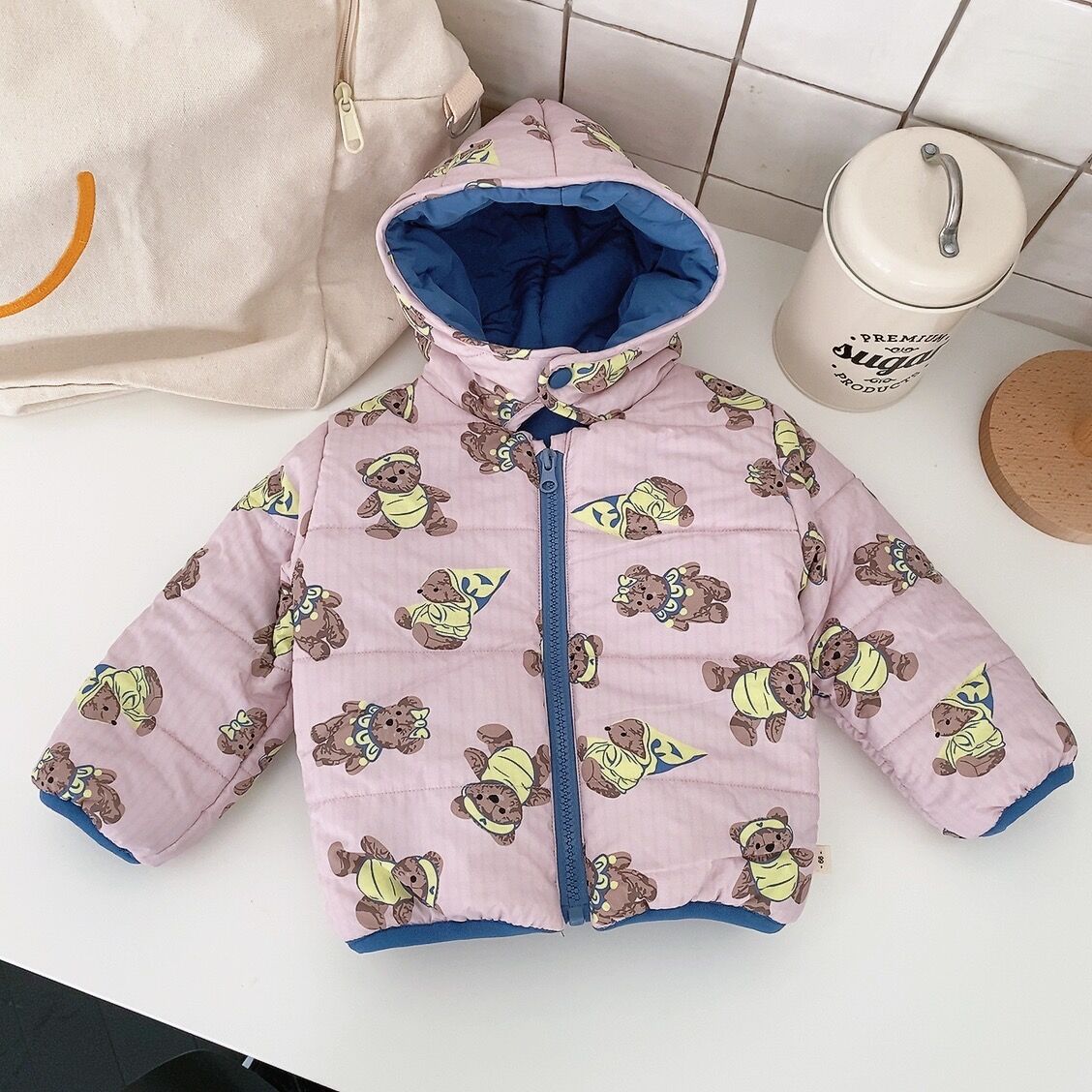 Picture of Children's winter outerwear cotton-padded clothes Korean style children's clothing baby hooded cotton-padded clothes baby winter clothes fleece-lined thickened cotton-padded clothes