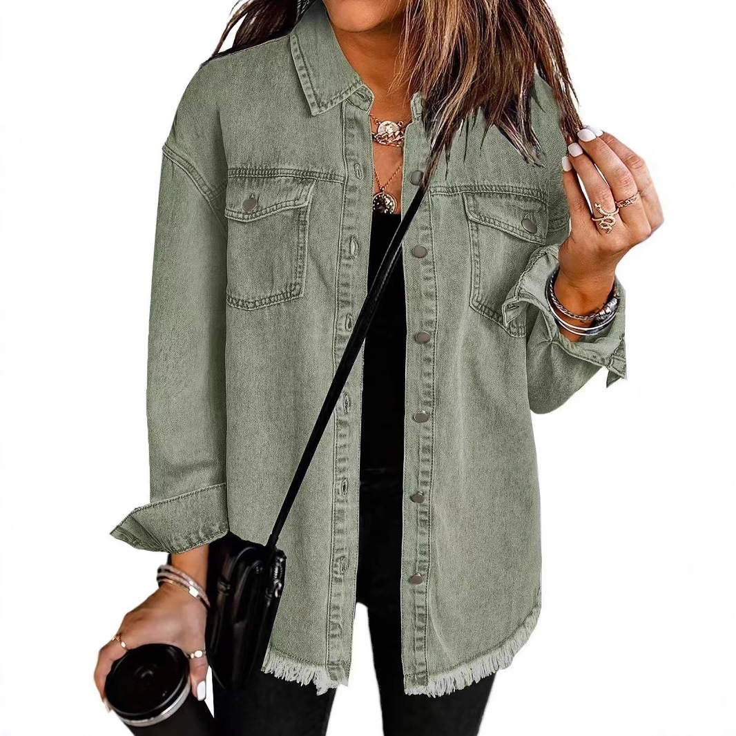 Picture of Cross-border New Washed Denim Shirt Jacket 2024 European and American Women's Autumn and Winter Distinctive Street Style Edge Hem Jacket