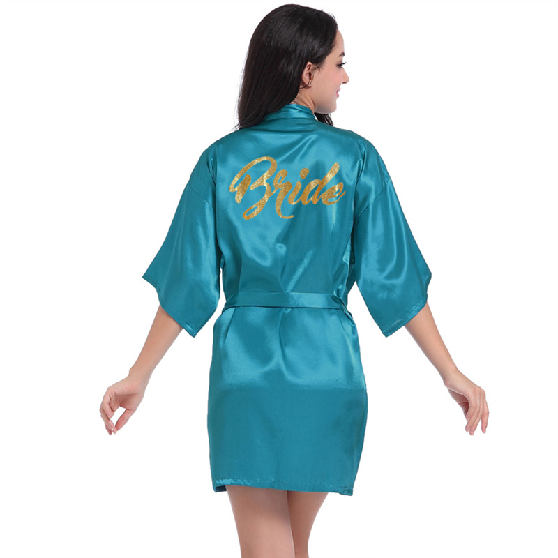 Picture of Women's Wedding Makeup Gown Hot Stamping Gold Bride Nightgown Women's Summer Thin Cardigan High-grade Bride Morning Gown