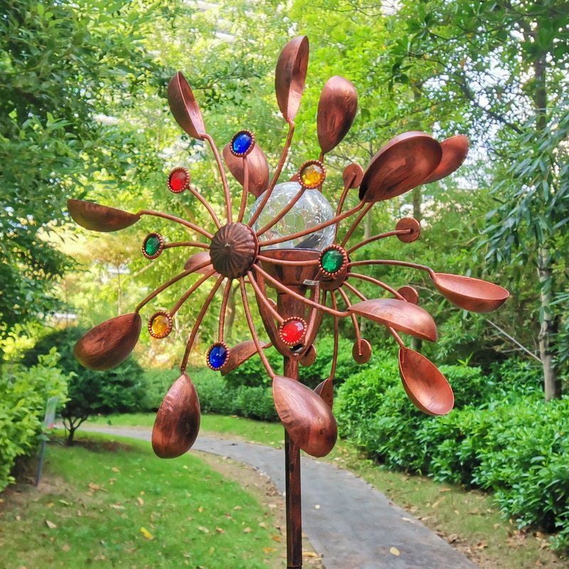 Picture of Export Amazon Hot Sale Garden Plug-in with Solar Glass Ball Led Light Bronze Color Courtyard Wrought Iron Windmill