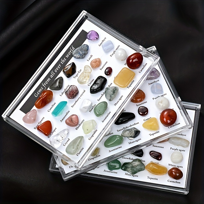 Picture of Natural Crystal Agate Stone Gem 15 Kinds of Ore Specimens Geological Teaching Materials Color Card Display Board Template Props