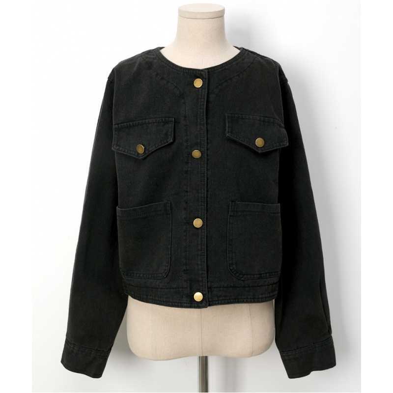 Picture of Autumn New Vintage Collarless Single-breasted Loose All-match Short Pocket Denim Coat Women's Top