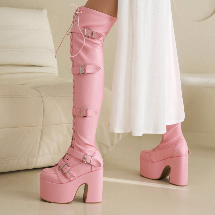 35-46 plus size Platform Platform-heel Over-the-Knee Women's Boots Leather Boots Fashion Boots