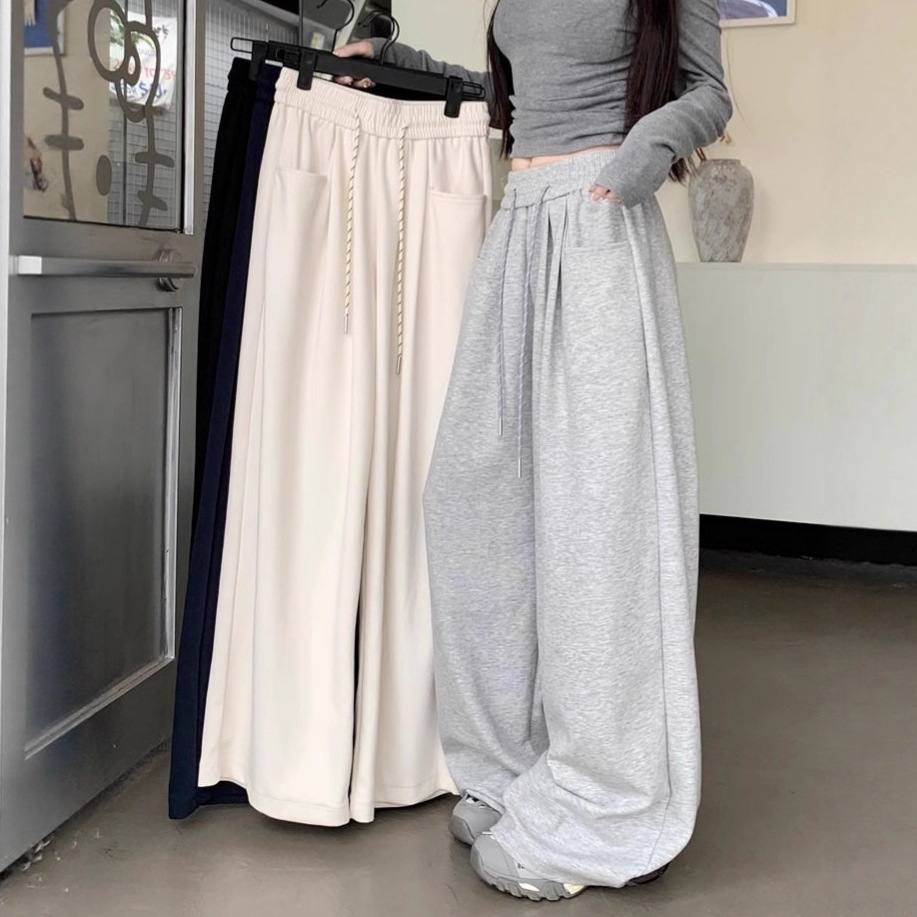 Navy blue sweatpants women's spring and autumn 2025 new high-waisted drape slimming loose straight wide-leg pants casual sweatpants
