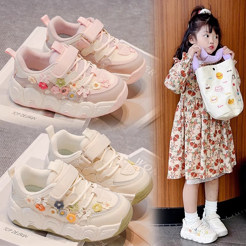 Children's Board Shoes New 2025 Spring and Autumn Breathable Mesh Girl Casual Shoes Fashion sneaker Soft Sole Running Shoes