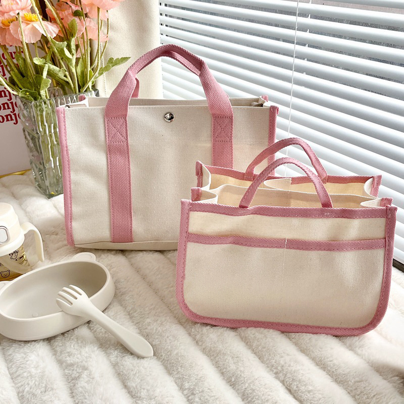 Picture of Korean ins tote mummy bag portable crossbody baby bag multi-functional handbag canvas bag