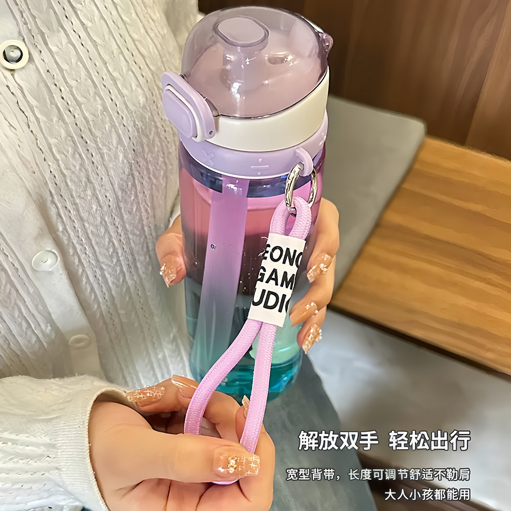 Picture of Simple Water Cup New Sports High-value Plastic Water Bottle Gradient Color Portable Student Summer Girl Suction Cup