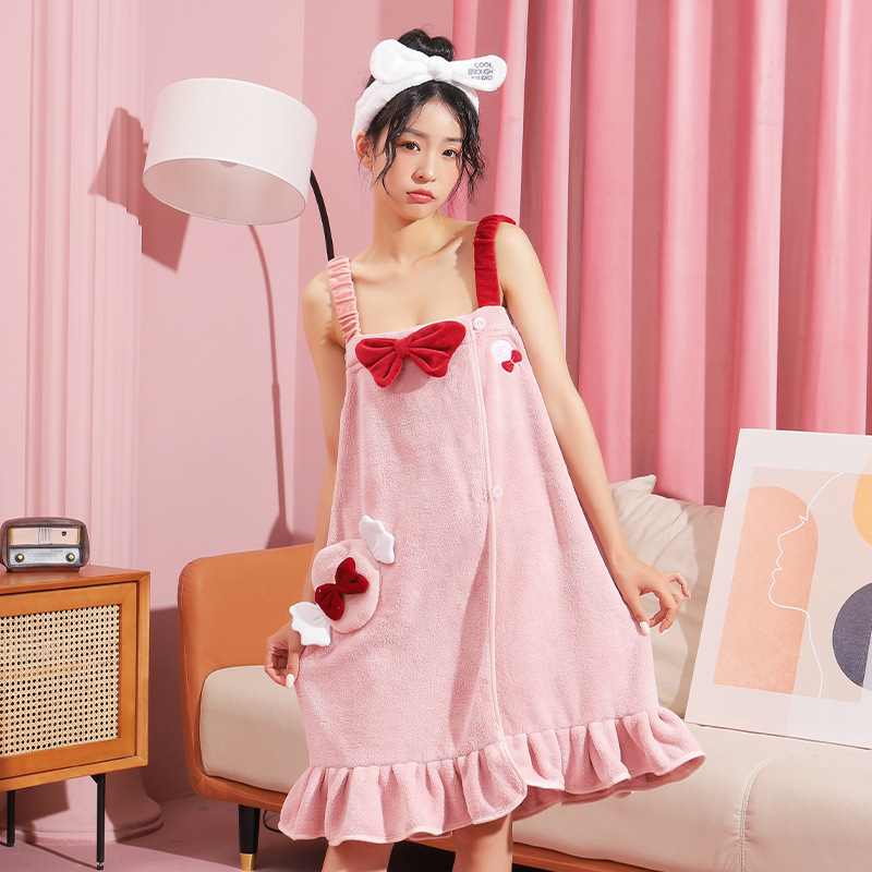 25 Years New Bath Skirt Female Adult Bath Wrap Chest Bath Towel Coral Velvet Cartoon Water-Absorbent Quick-Drying Bathrobe Cute Bath Skirt