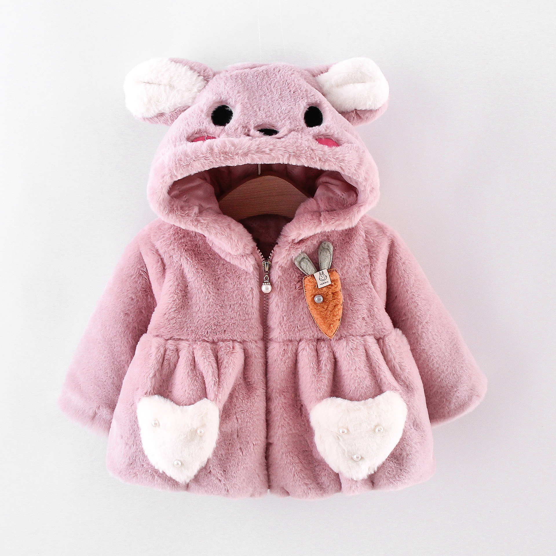 Picture of Winter Girls Cotton Clothes New Children's Wear Animal Embroidered Hooded Sweater Sweet Love Pocket Warm Cotton Jacket