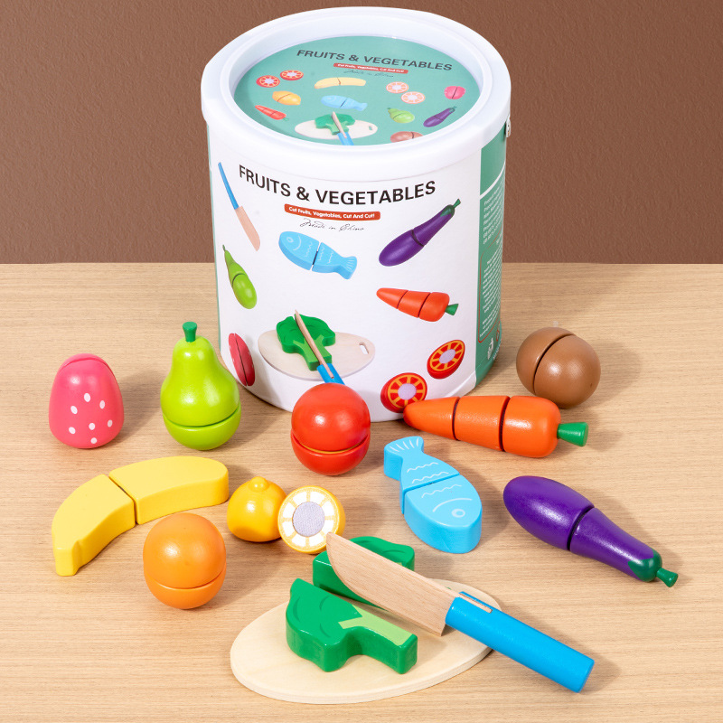 Picture of Children's Wooden Magnetic Fruit Cutting Toy Fruit and Vegetable Cutting Watch Baby Cutting Play Home Kitchen Toys