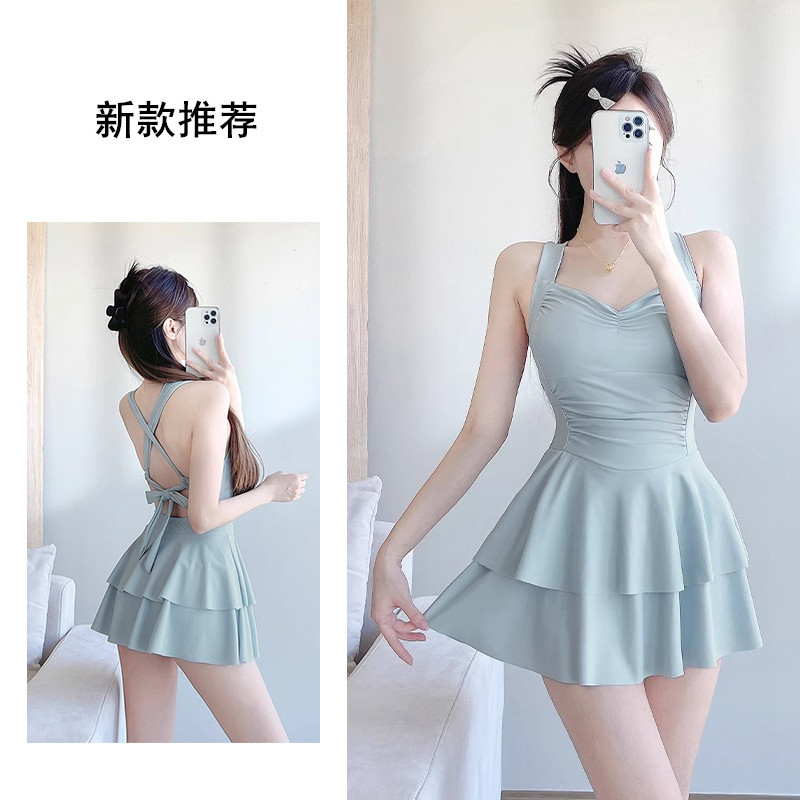 2025 New Popular Hot Spring Swimsuit Women's One-Piece Slimming Look Belly-Covering Conservative Swimsuit with Blouse Plus Size Customization
