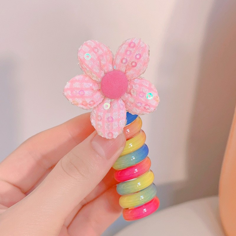 Picture of Children's coil telephone line hair band female high ponytail does not hurt hair hair rope high elastic durable rubber band Braid artifact
