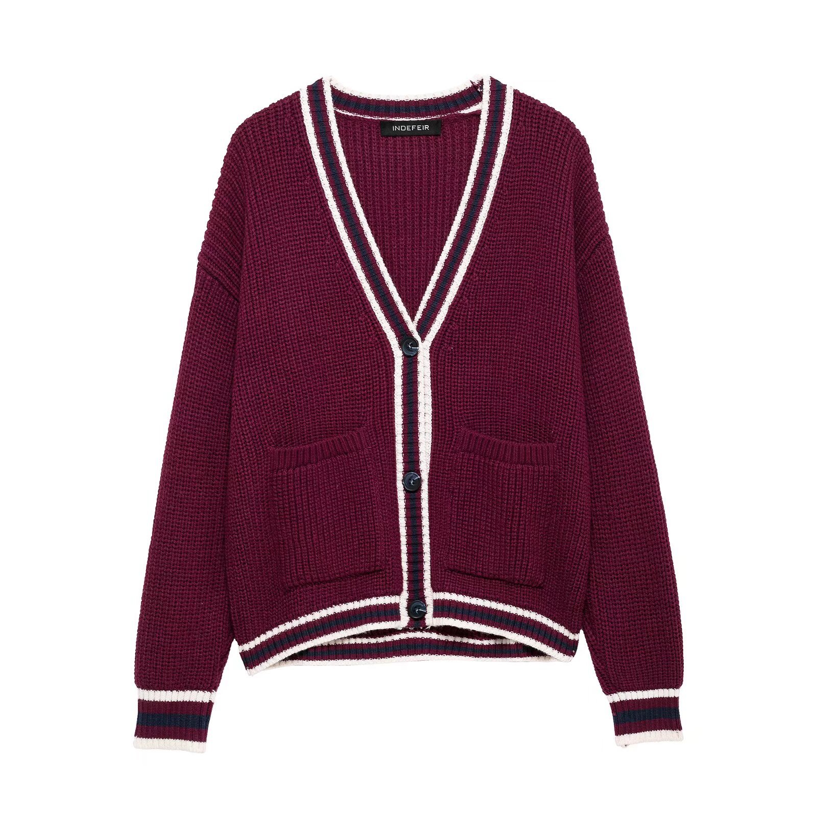 ZA cross-border women's clothing wholesale European and American style new fashion simple Joker V-neck long sleeve knitted cardigan 6771154