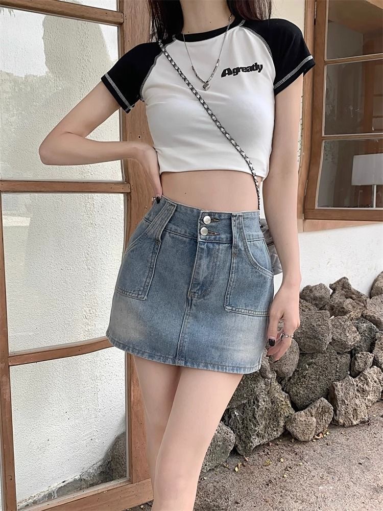 American Retro High Waist Slimming Hip Skirt Women's Summer 2025 New Denim A- line Skirt for Small Men