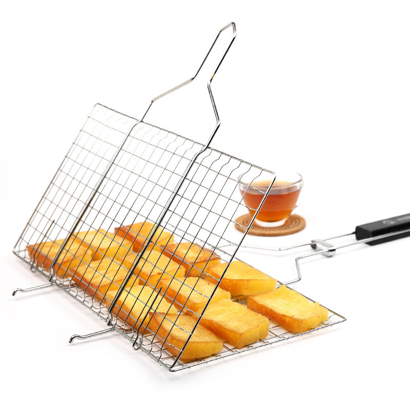 Picture of BBQ barbecue tools stainless steel barbecue net grilled fish clip rack barbecue basket square outdoor mesh
