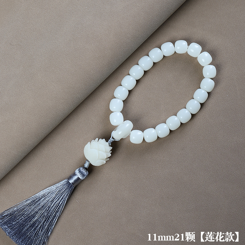 Picture of White Jade Bodhi Root Double Circle Lotus Tassel Handheld Handstring Bodhi Bracelet Men's and Women's Literary Play Boutique Buddha Beads