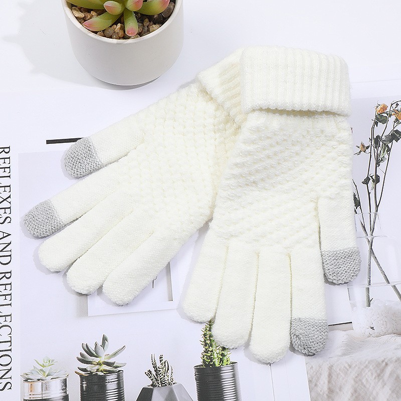 Women's Winter Warm Gloves Korean Style Pineapple Pattern Knitted Gloves Non-Slip Thickened Cycling Gloves Touch Screen Windproof Gloves