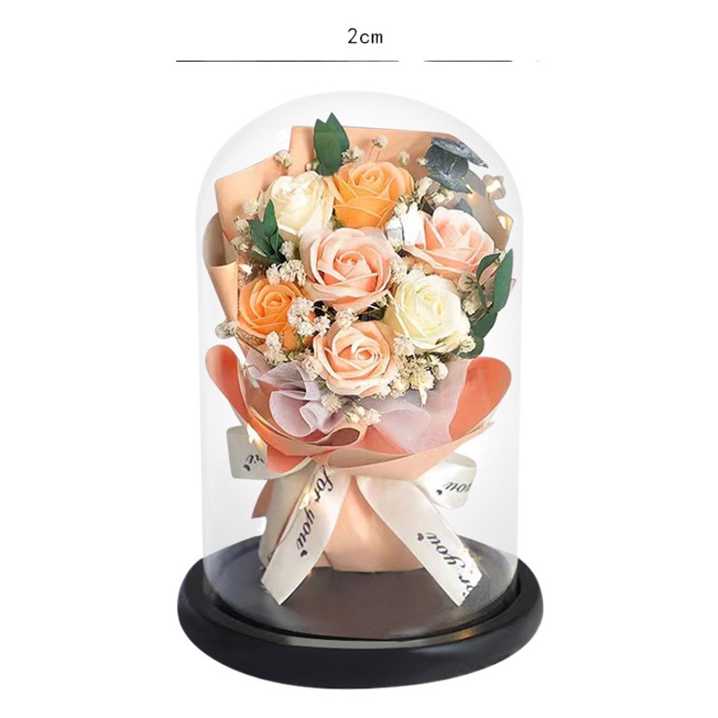 Valentine's Day Bouquet, Dried Flowers, Immortal Soap Flower Glass Cover, High-End Chinese Valentine's Day Gift for Girls, Birthday Gift