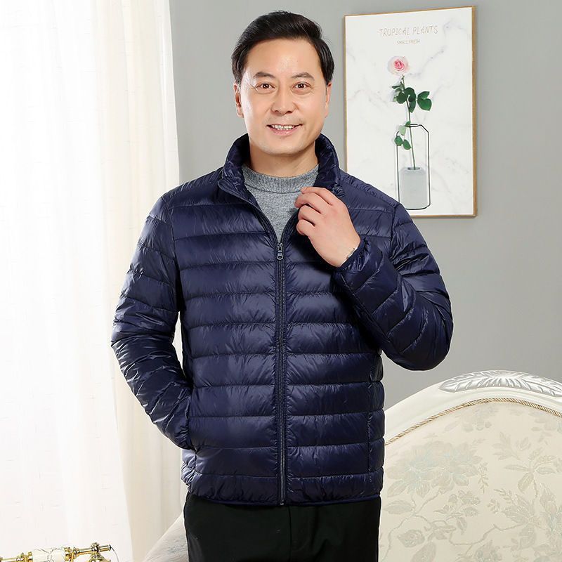 Picture of Middle-aged men's light down cotton-padded jacket short old man's father's outfit middle-aged and old man's stand collar hooded short coat winter clothing